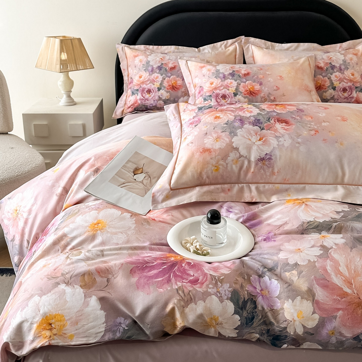 91家纺网 家纺一手货源 找家纺 启航家居 2026新款全棉纯棉数码印花四件套（控价198） 晴云出岫粉