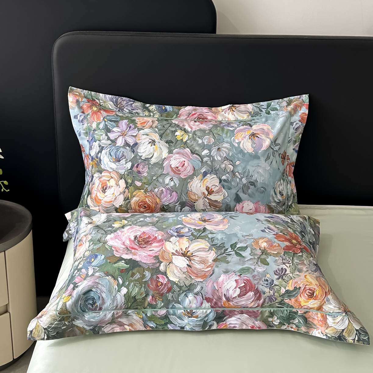 91家纺网 家纺一手货源 找家纺 启航家居 2026新款全棉纯棉数码印花四件套（控价198） 水墨丹青绿