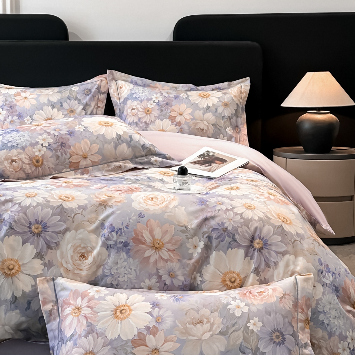 91家纺网 家纺一手货源 找家纺 启航家居 2026新款全棉纯棉数码印花四件套（控价198） 木槿花开紫