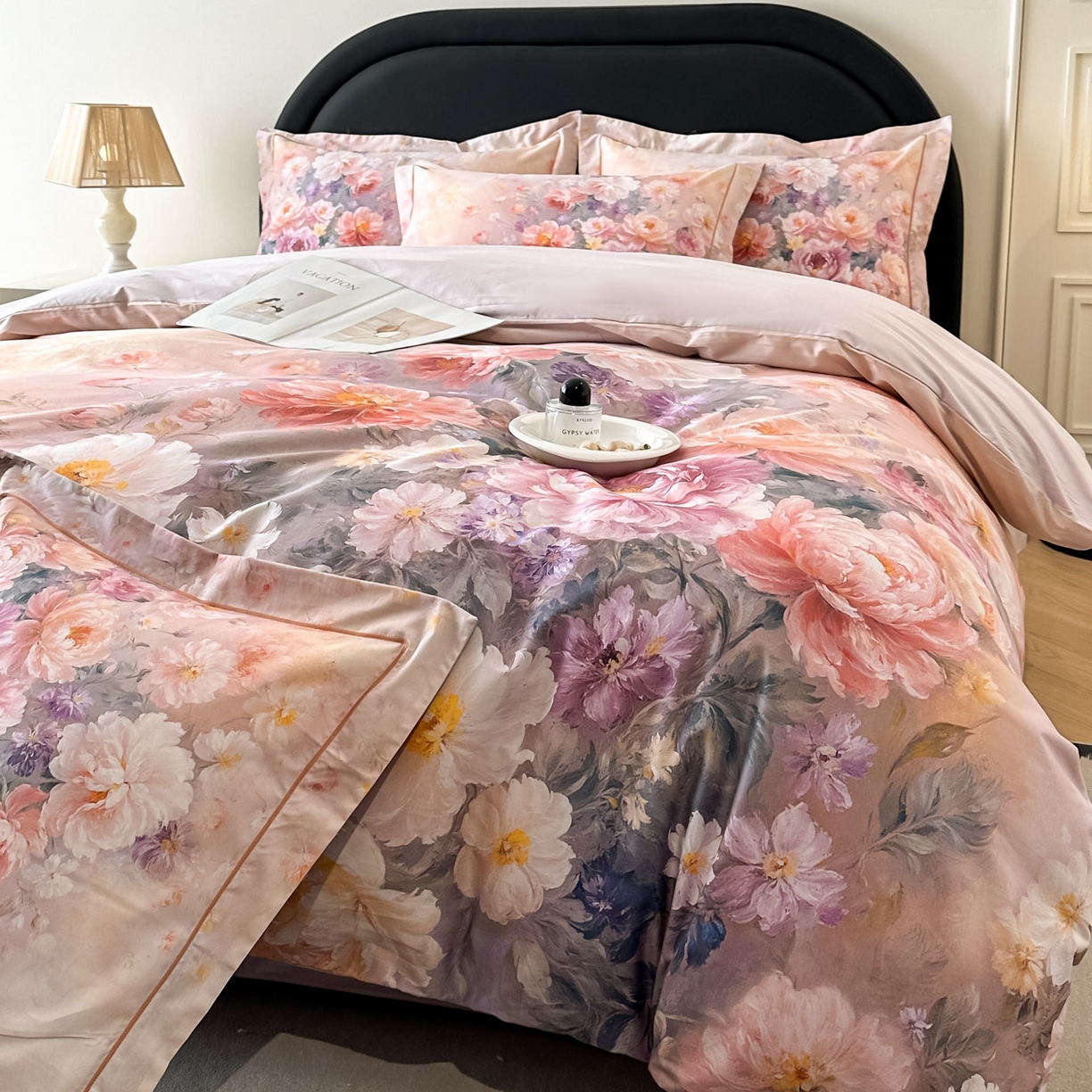 91家纺网 家纺一手货源 找家纺 启航家居 2026新款全棉纯棉数码印花四件套（控价198） 晴云出岫粉