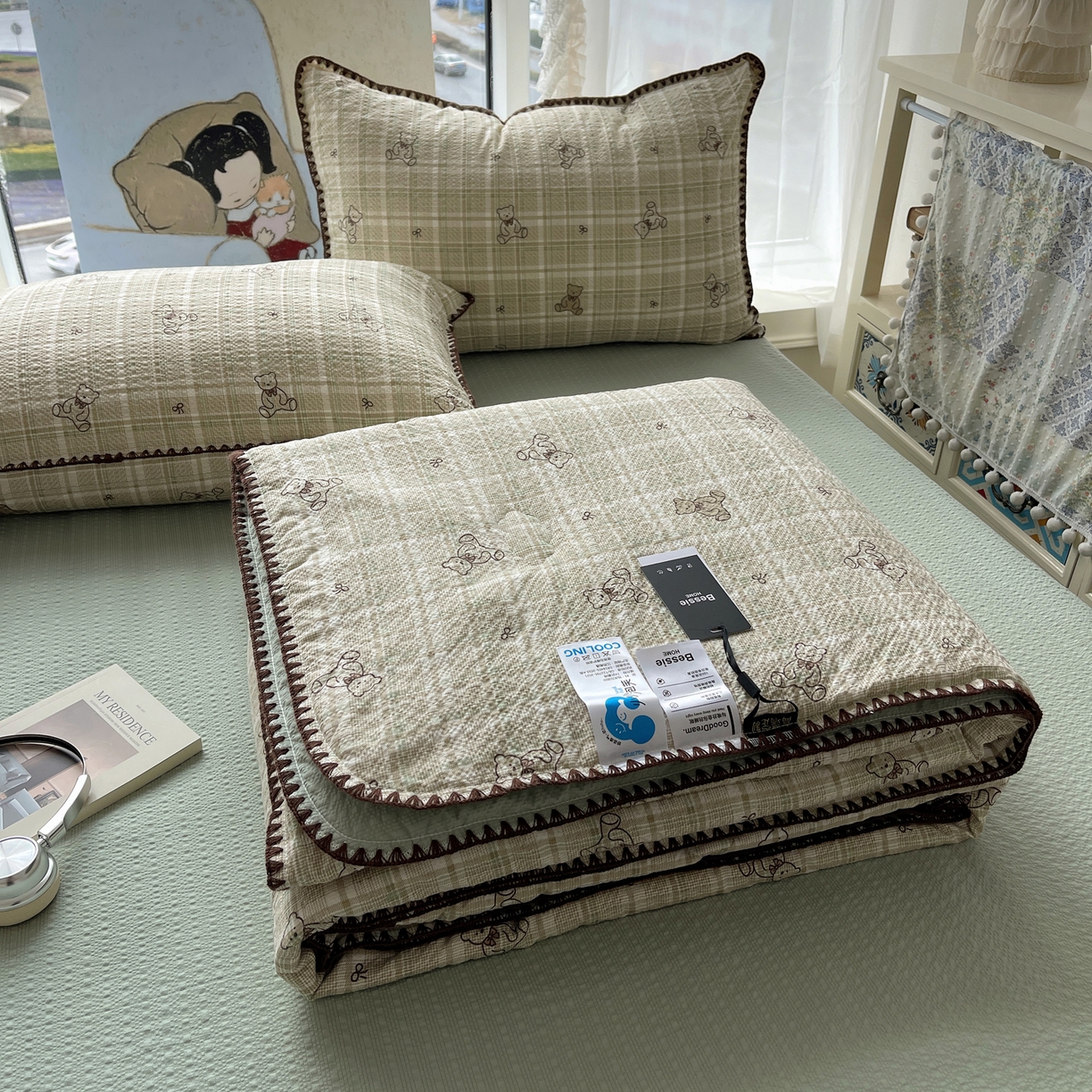 91家纺网 家纺一手货源 找家纺 （总）几禾 2026春夏新款泡芙纱贝壳边夏被夏凉被空调被四件套