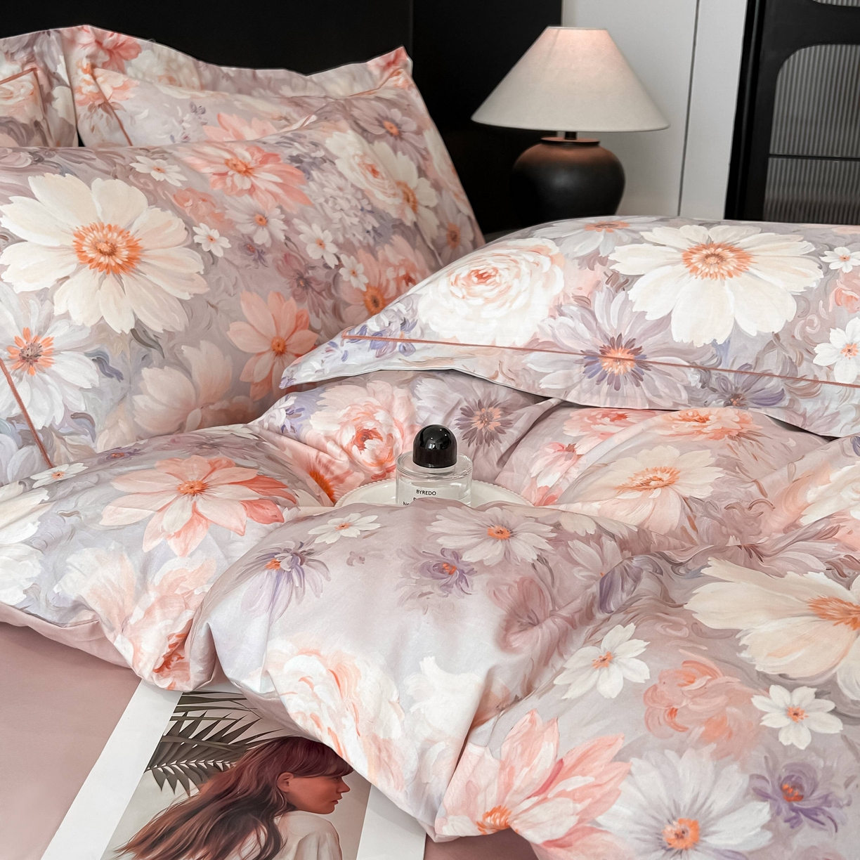 91家纺网 家纺一手货源 找家纺 启航家居 2026新款全棉纯棉数码印花四件套（控价198） 木槿花开粉