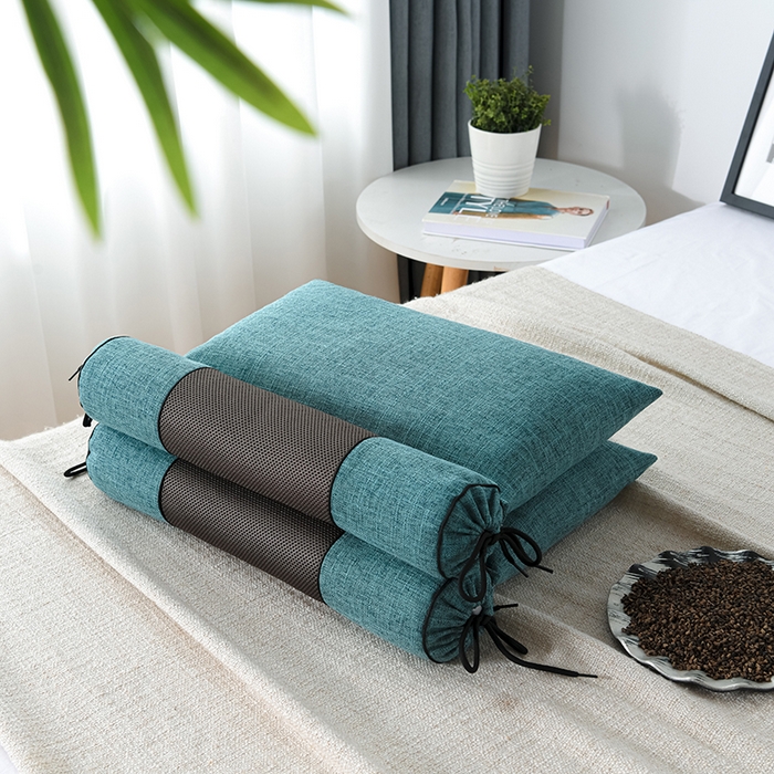 91家纺网 家纺一手货源 找家纺 仁宇枕业 2026新款新品枕头枕芯多功能组合式仿麻全荞麦护颈枕头枕芯 组合仿麻布枕绿色