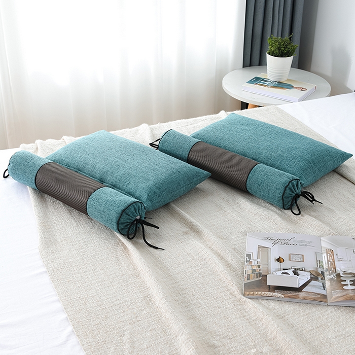 91家纺网 家纺一手货源 找家纺 仁宇枕业 2026新款新品枕头枕芯多功能组合式仿麻全荞麦护颈枕头枕芯 组合仿麻布枕绿色