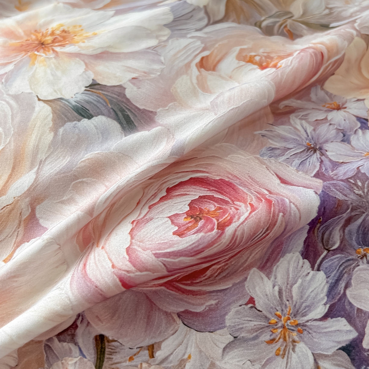 91家纺网 家纺一手货源 找家纺 启航家居 2026新款全棉纯棉数码印花四件套（控价198） 晨花微露粉