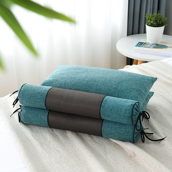 仁宇枕业 2026新款新品枕头枕芯多功能组合式仿麻全荞麦护颈枕头枕芯 组合仿麻布枕绿色