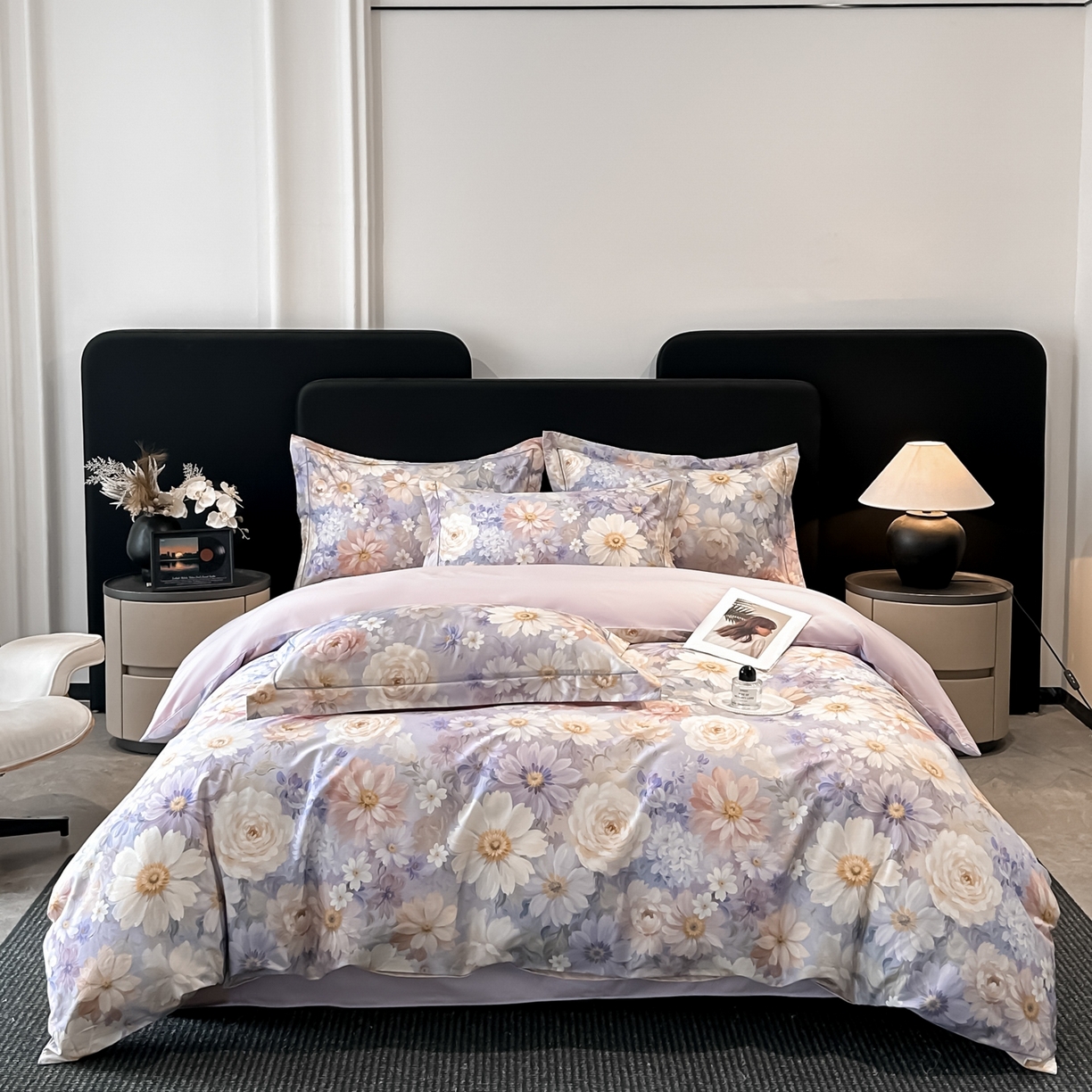 91家纺网 家纺一手货源 找家纺 启航家居 2026新款全棉纯棉数码印花四件套（控价198） 木槿花开紫