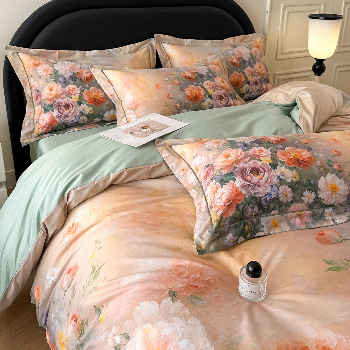 91家纺网 家纺一手货源 找家纺 启航家居 2026新款全棉纯棉数码印花四件套（控价198） 晴云出岫绿