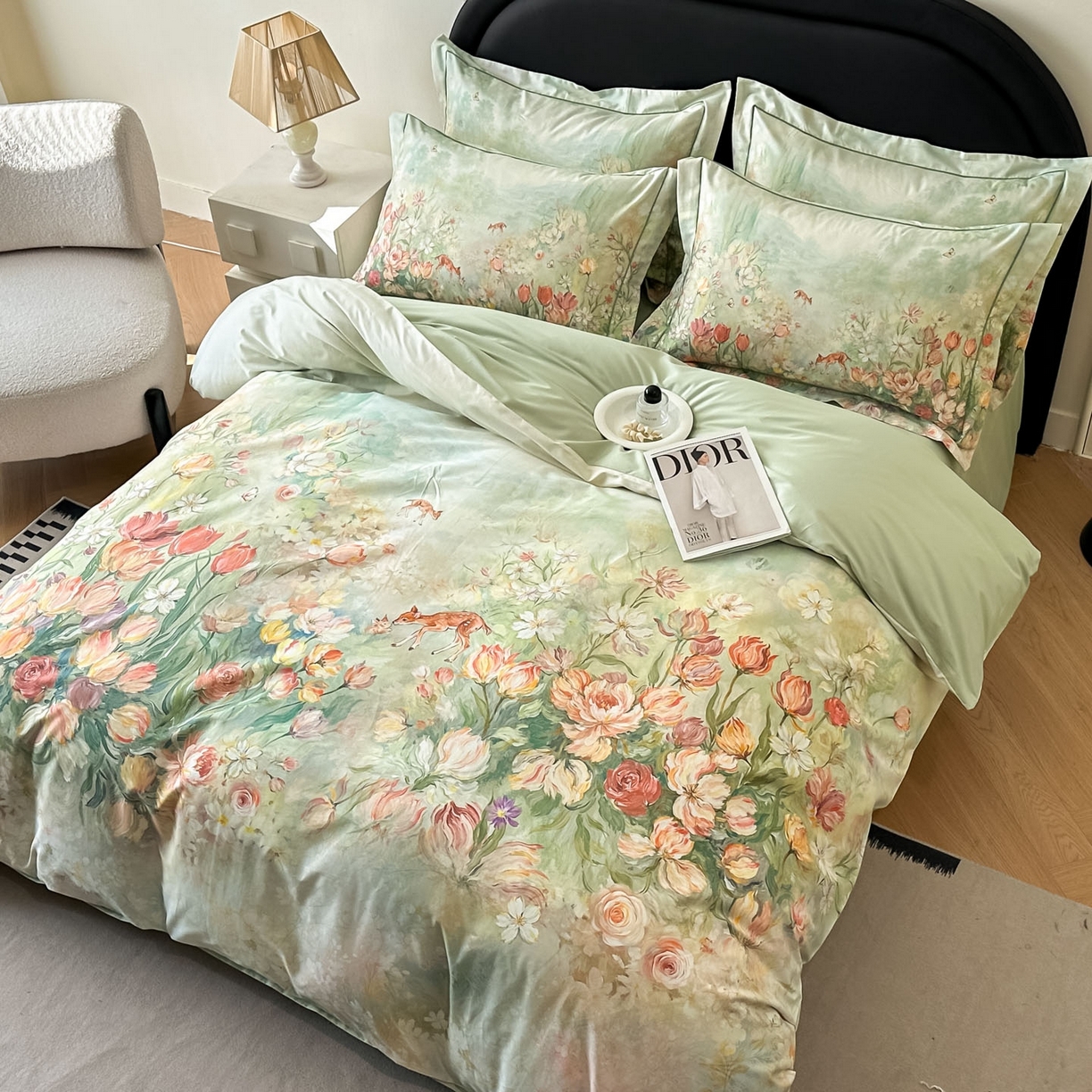 91家纺网 家纺一手货源 找家纺 启航家居 2026新款全棉纯棉数码印花四件套（控价198） 无茵之境绿