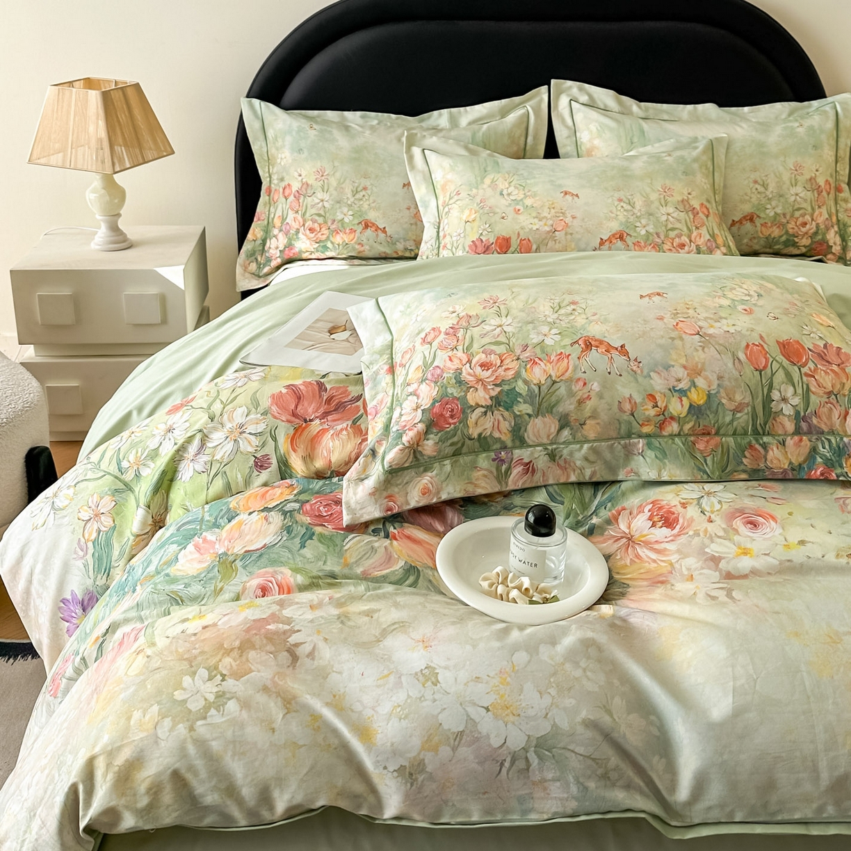 91家纺网 家纺一手货源 找家纺 启航家居 2026新款全棉纯棉数码印花四件套（控价198） 无茵之境绿