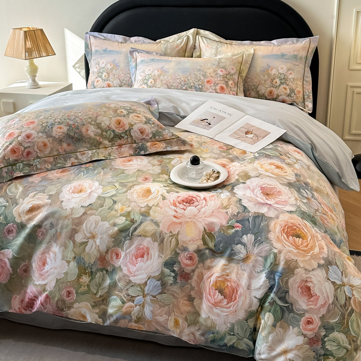 91家纺网 家纺一手货源 找家纺 启航家居 2026新款全棉纯棉数码印花四件套（控价198） 素缕生香绿