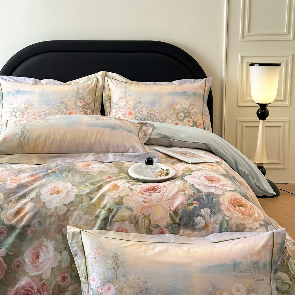 91家纺网 家纺一手货源 找家纺 启航家居 2026新款全棉纯棉数码印花四件套（控价198） 素缕生香绿