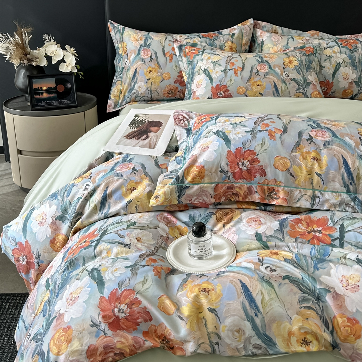 91家纺网 家纺一手货源 找家纺 启航家居 2026新款全棉纯棉数码印花四件套（控价198） 幻梦之舞绿