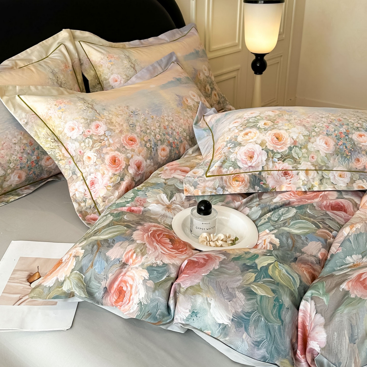 91家纺网 家纺一手货源 找家纺 启航家居 2026新款全棉纯棉数码印花四件套（控价198） 素缕生香绿