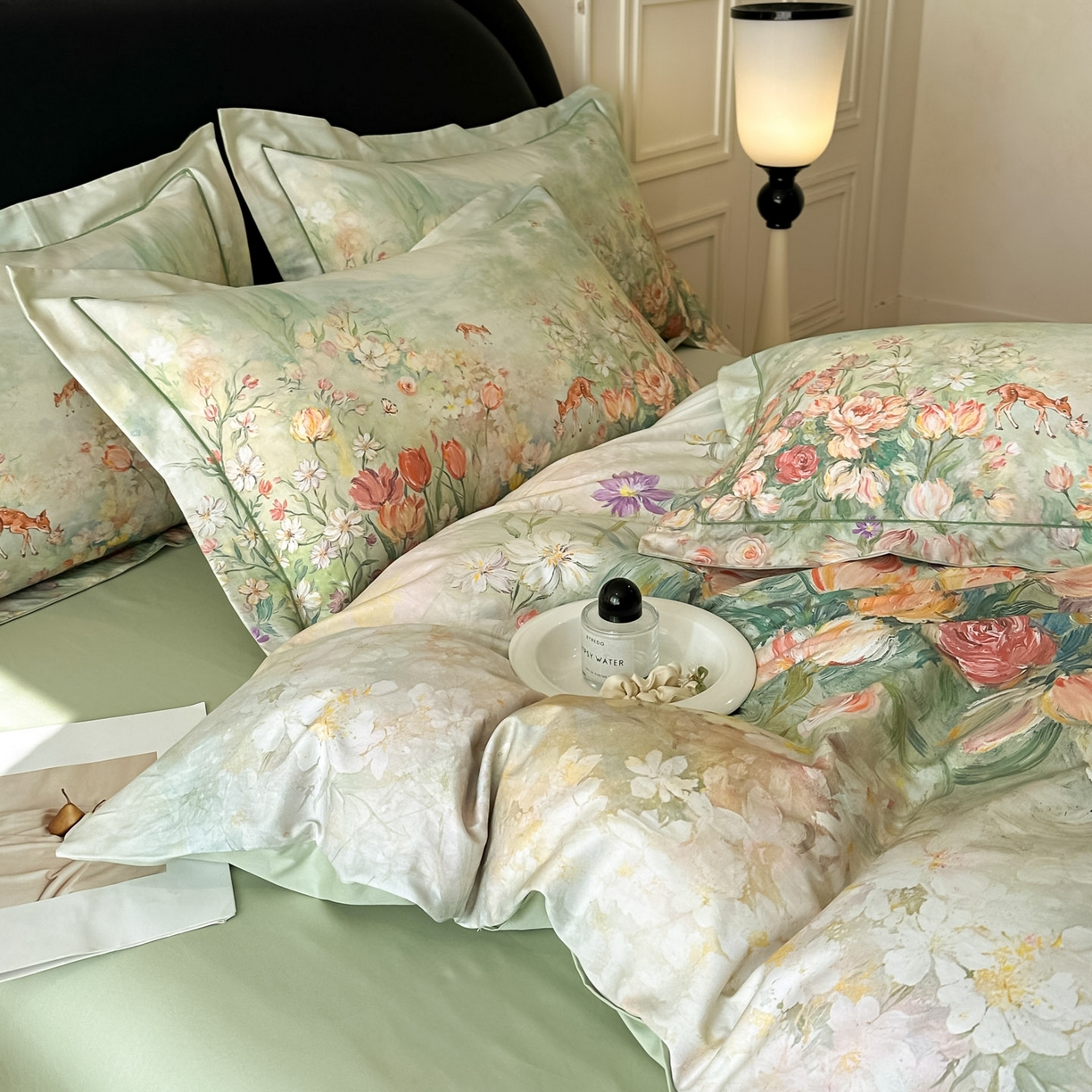 91家纺网 家纺一手货源 找家纺 启航家居 2026新款全棉纯棉数码印花四件套（控价198） 无茵之境绿