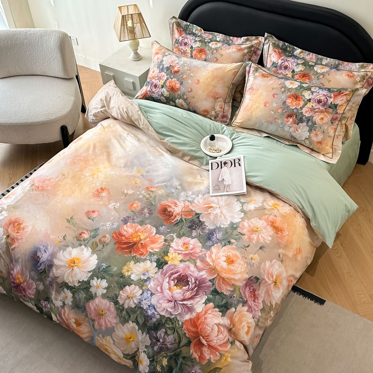 91家纺网 家纺一手货源 找家纺 启航家居 2026新款全棉纯棉数码印花四件套（控价198） 晴云出岫绿