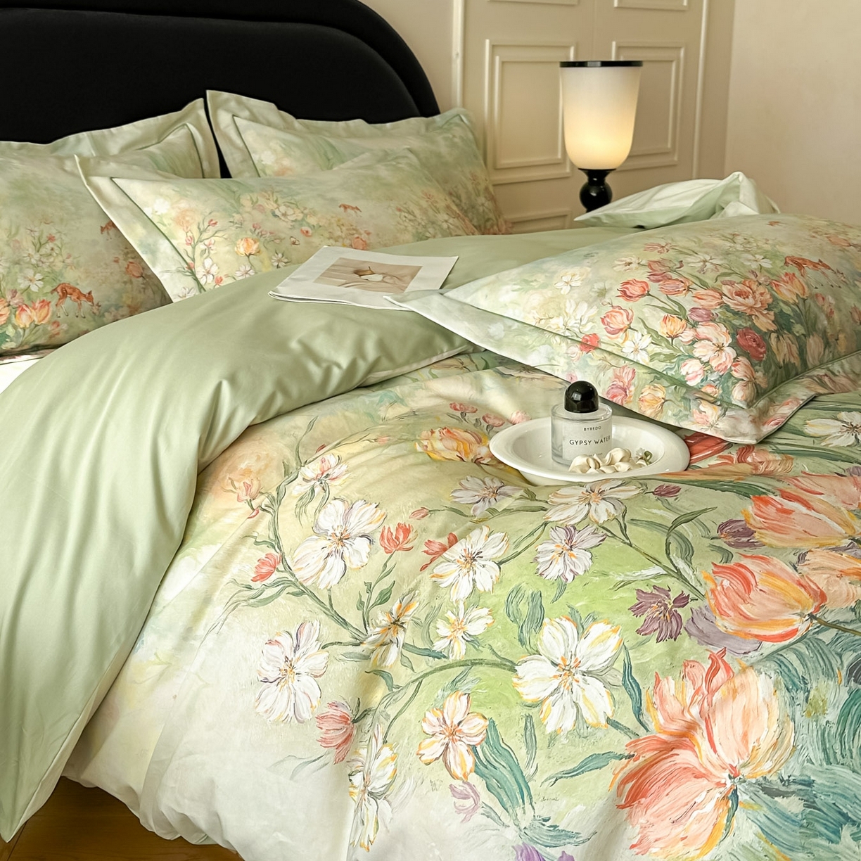 91家纺网 家纺一手货源 找家纺 启航家居 2026新款全棉纯棉数码印花四件套（控价198） 无茵之境绿