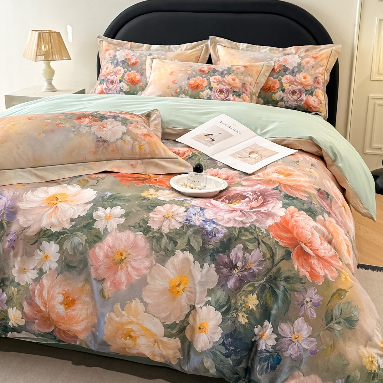 91家纺网 家纺一手货源 找家纺 启航家居 2026新款全棉纯棉数码印花四件套（控价198） 晴云出岫绿