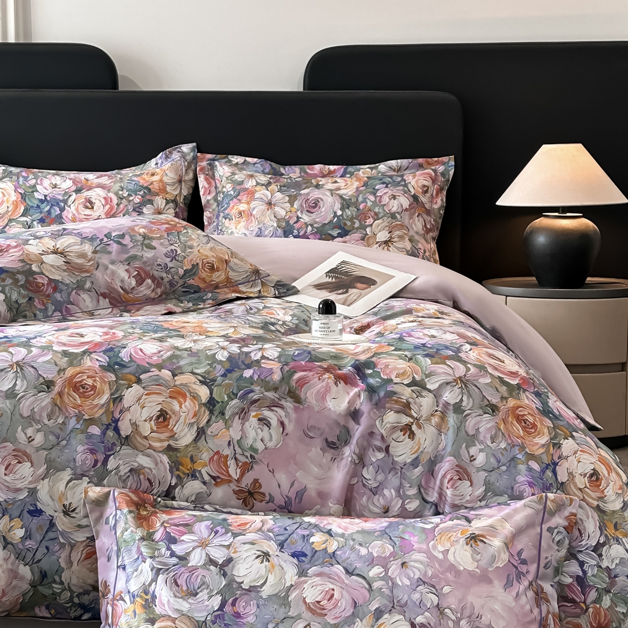 91家纺网 家纺一手货源 找家纺 启航家居 2026新款全棉纯棉数码印花四件套（控价198） 水墨丹青紫