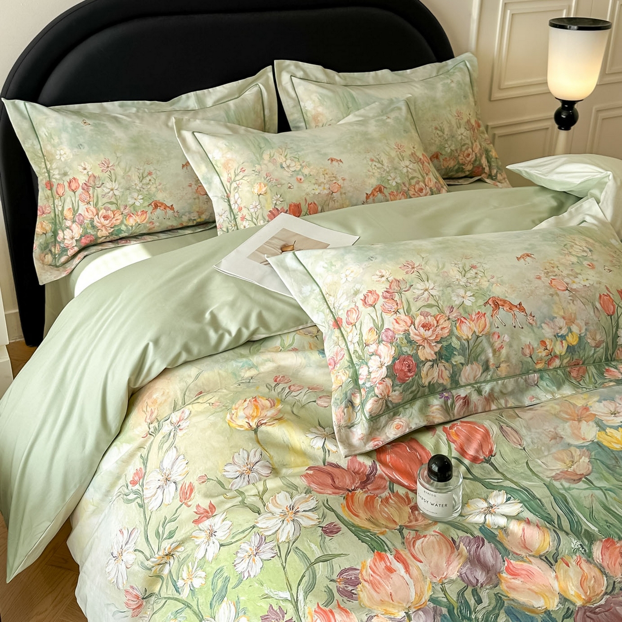 91家纺网 家纺一手货源 找家纺 启航家居 2026新款全棉纯棉数码印花四件套（控价198） 无茵之境绿