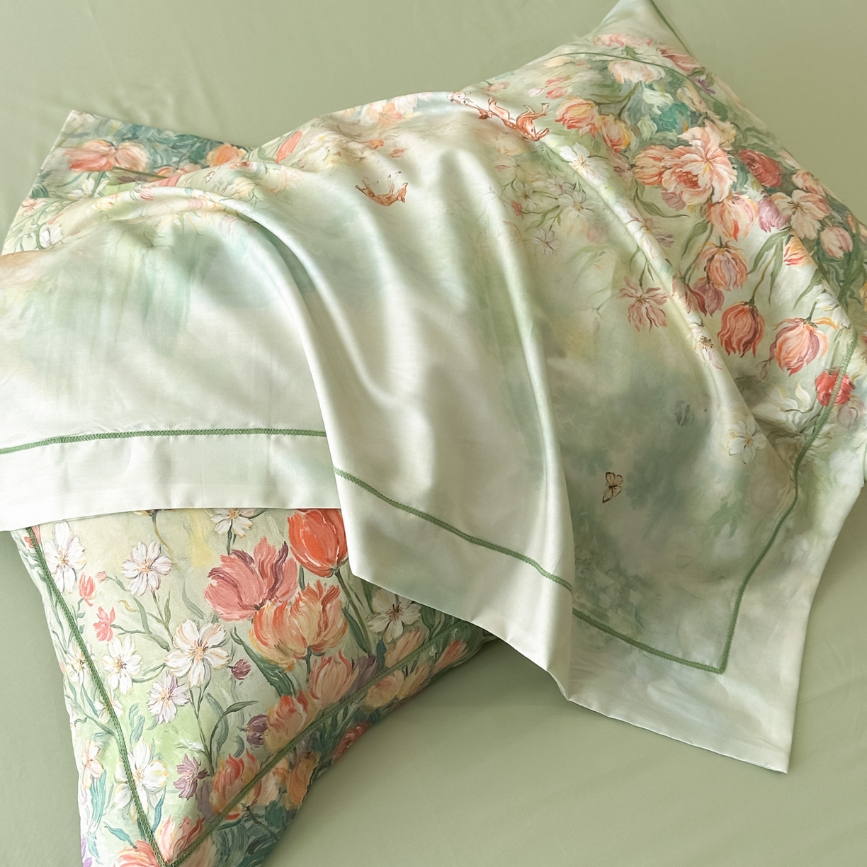 91家纺网 家纺一手货源 找家纺 启航家居 2026新款全棉纯棉数码印花四件套（控价198） 无茵之境绿