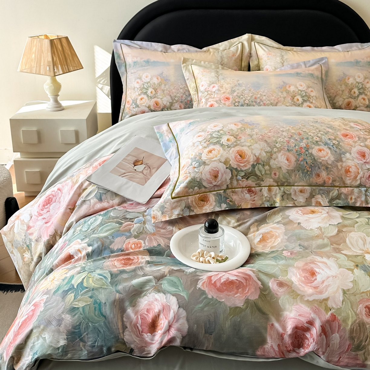 91家纺网 家纺一手货源 找家纺 启航家居 2026新款全棉纯棉数码印花四件套（控价198） 素缕生香绿