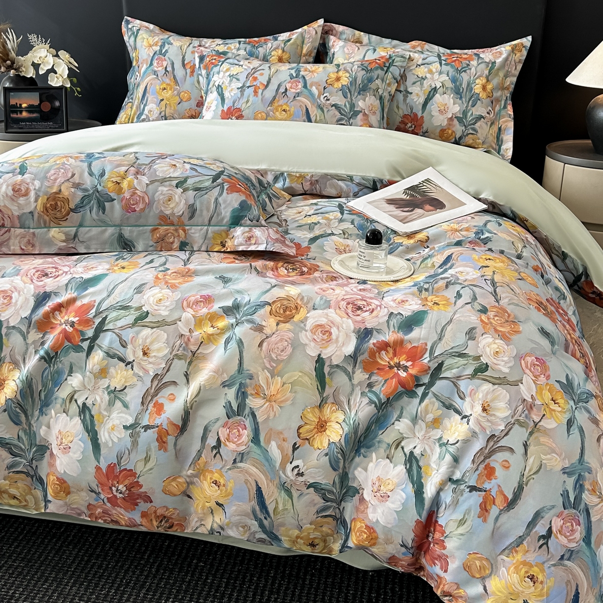 91家纺网 家纺一手货源 找家纺 启航家居 2026新款全棉纯棉数码印花四件套（控价198） 幻梦之舞绿