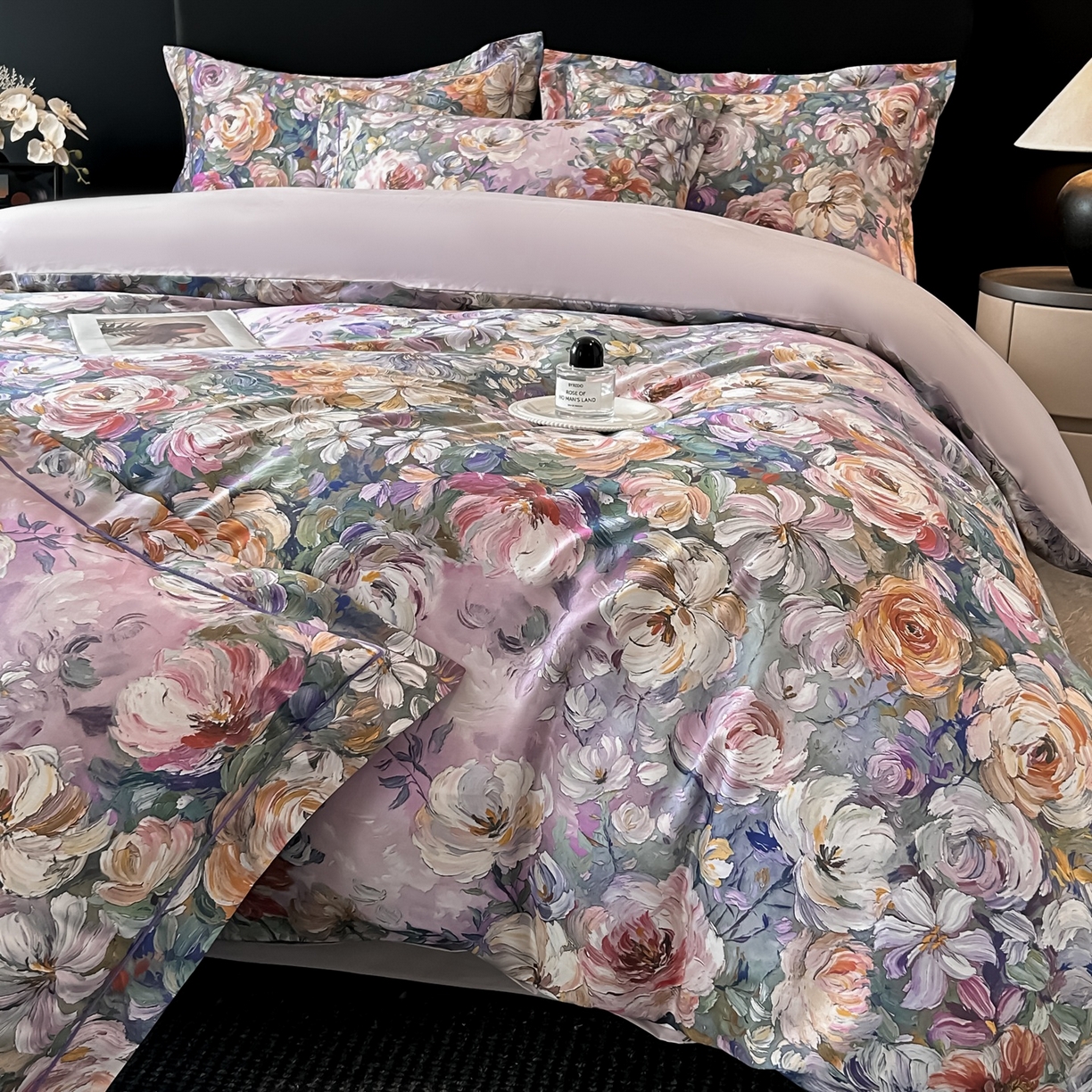 91家纺网 家纺一手货源 找家纺 启航家居 2026新款全棉纯棉数码印花四件套（控价198） 水墨丹青紫