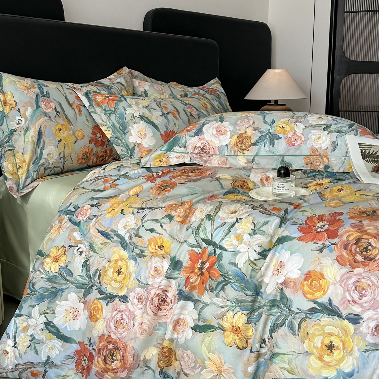 91家纺网 家纺一手货源 找家纺 启航家居 2026新款全棉纯棉数码印花四件套（控价198） 幻梦之舞绿