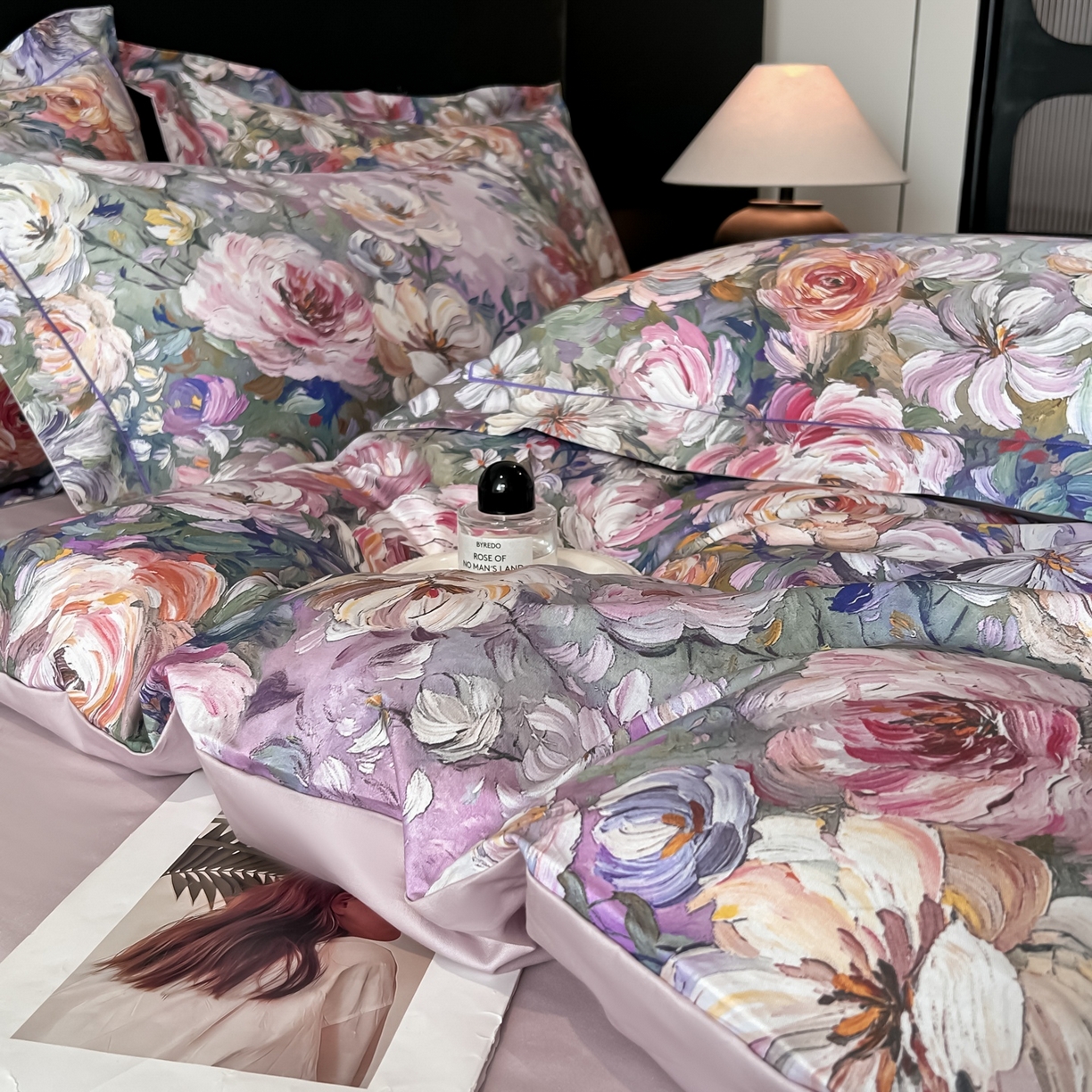 91家纺网 家纺一手货源 找家纺 启航家居 2026新款全棉纯棉数码印花四件套（控价198） 水墨丹青紫