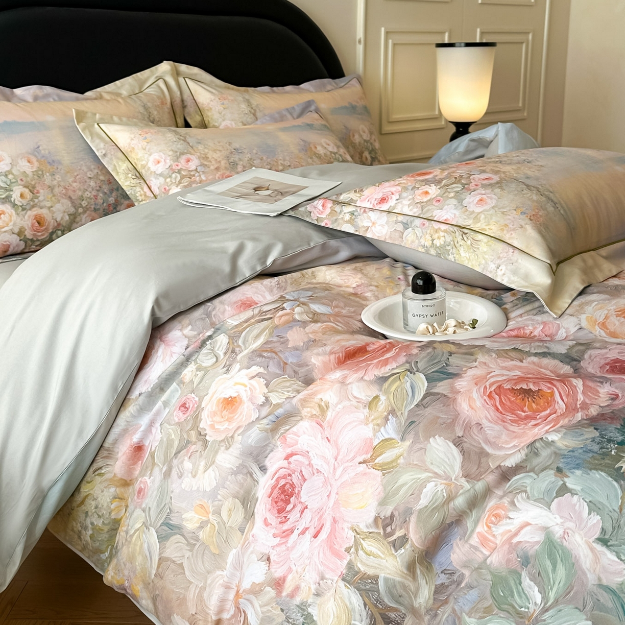 91家纺网 家纺一手货源 找家纺 启航家居 2026新款全棉纯棉数码印花四件套（控价198） 素缕生香绿