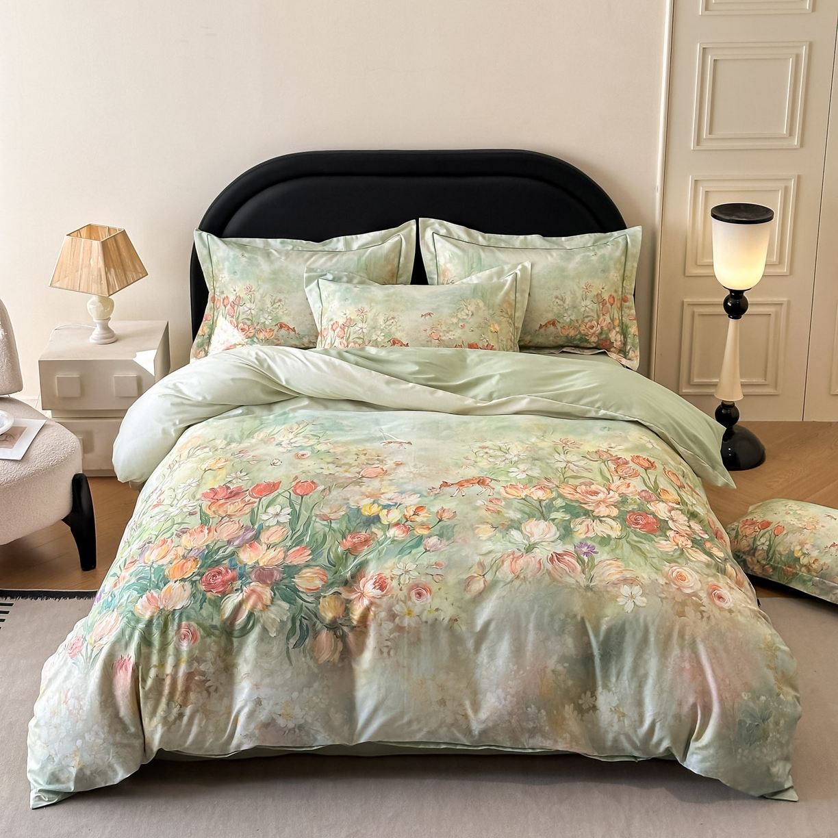 91家纺网 家纺一手货源 找家纺 启航家居 2026新款全棉纯棉数码印花四件套（控价198） 无茵之境绿