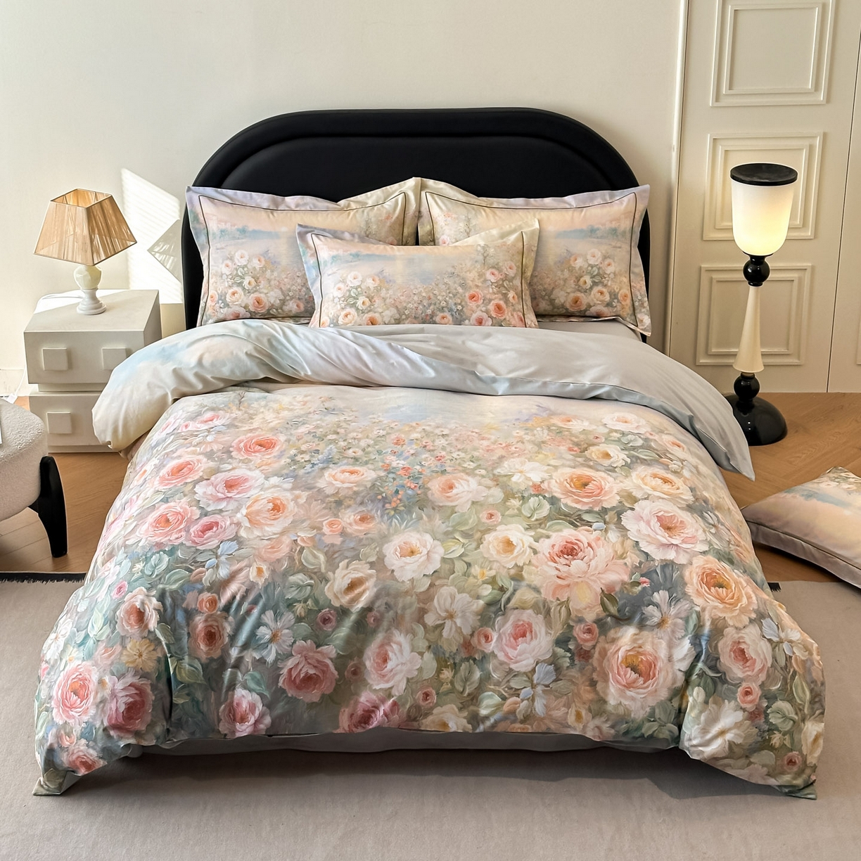 91家纺网 家纺一手货源 找家纺 启航家居 2026新款全棉纯棉数码印花四件套（控价198） 素缕生香绿