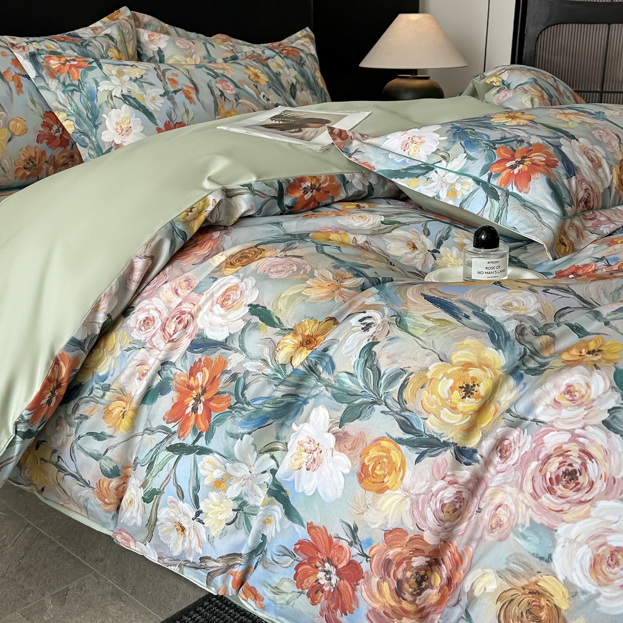 91家纺网 家纺一手货源 找家纺 启航家居 2026新款全棉纯棉数码印花四件套（控价198） 幻梦之舞绿