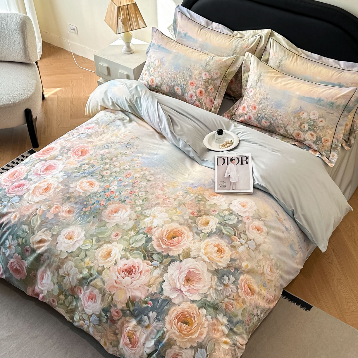 91家纺网 家纺一手货源 找家纺 启航家居 2026新款全棉纯棉数码印花四件套（控价198） 素缕生香绿