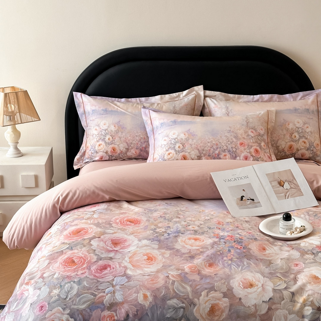 91家纺网 家纺一手货源 找家纺 启航家居 2026新款全棉纯棉数码印花四件套（控价198） 素缕生香紫