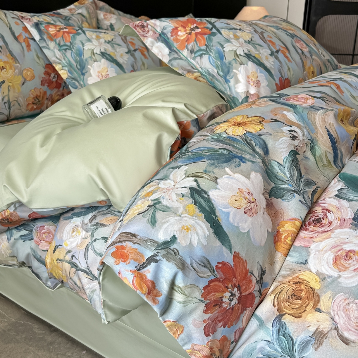 91家纺网 家纺一手货源 找家纺 启航家居 2026新款全棉纯棉数码印花四件套（控价198） 幻梦之舞绿