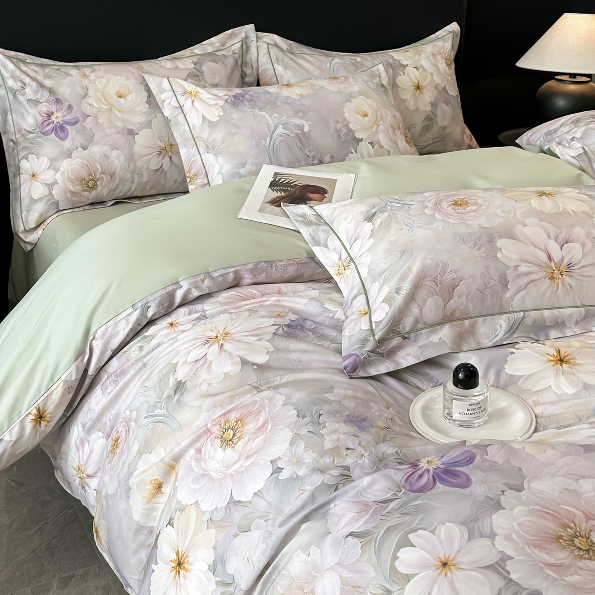 91家纺网 家纺一手货源 找家纺 启航家居 2026新款全棉纯棉数码印花四件套（控价198） 云薇悠韵紫