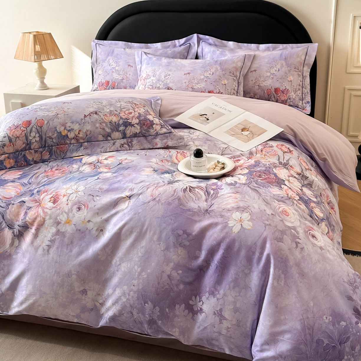 91家纺网 家纺一手货源 找家纺 启航家居 2026新款全棉纯棉数码印花四件套（控价198） 无茵之境紫