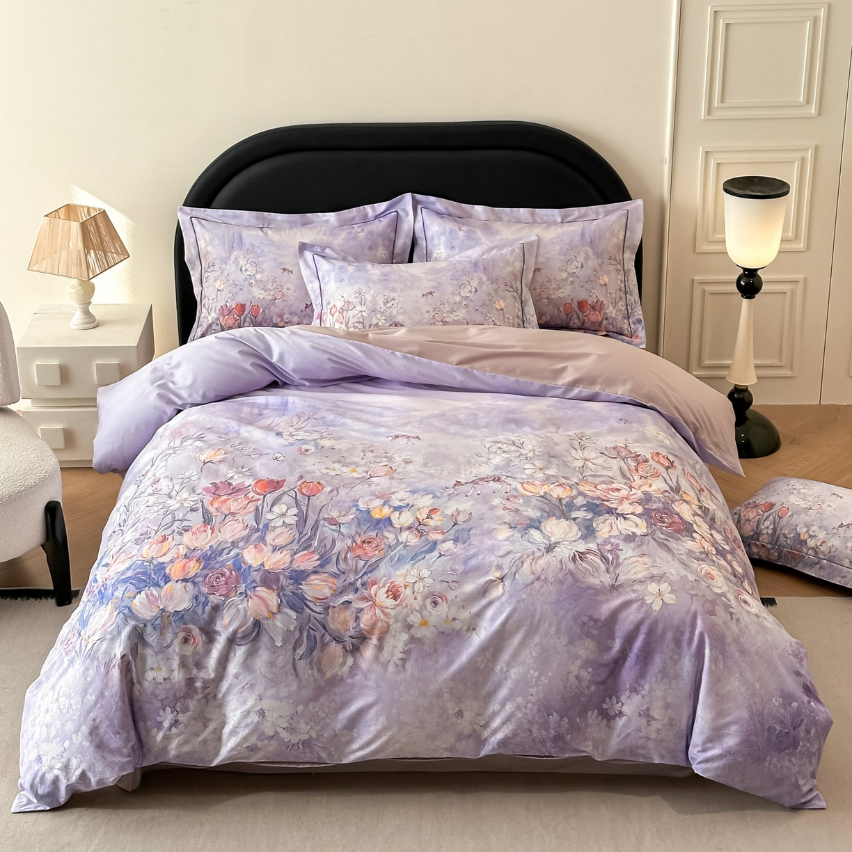 91家纺网 家纺一手货源 找家纺 启航家居 2026新款全棉纯棉数码印花四件套（控价198） 无茵之境紫