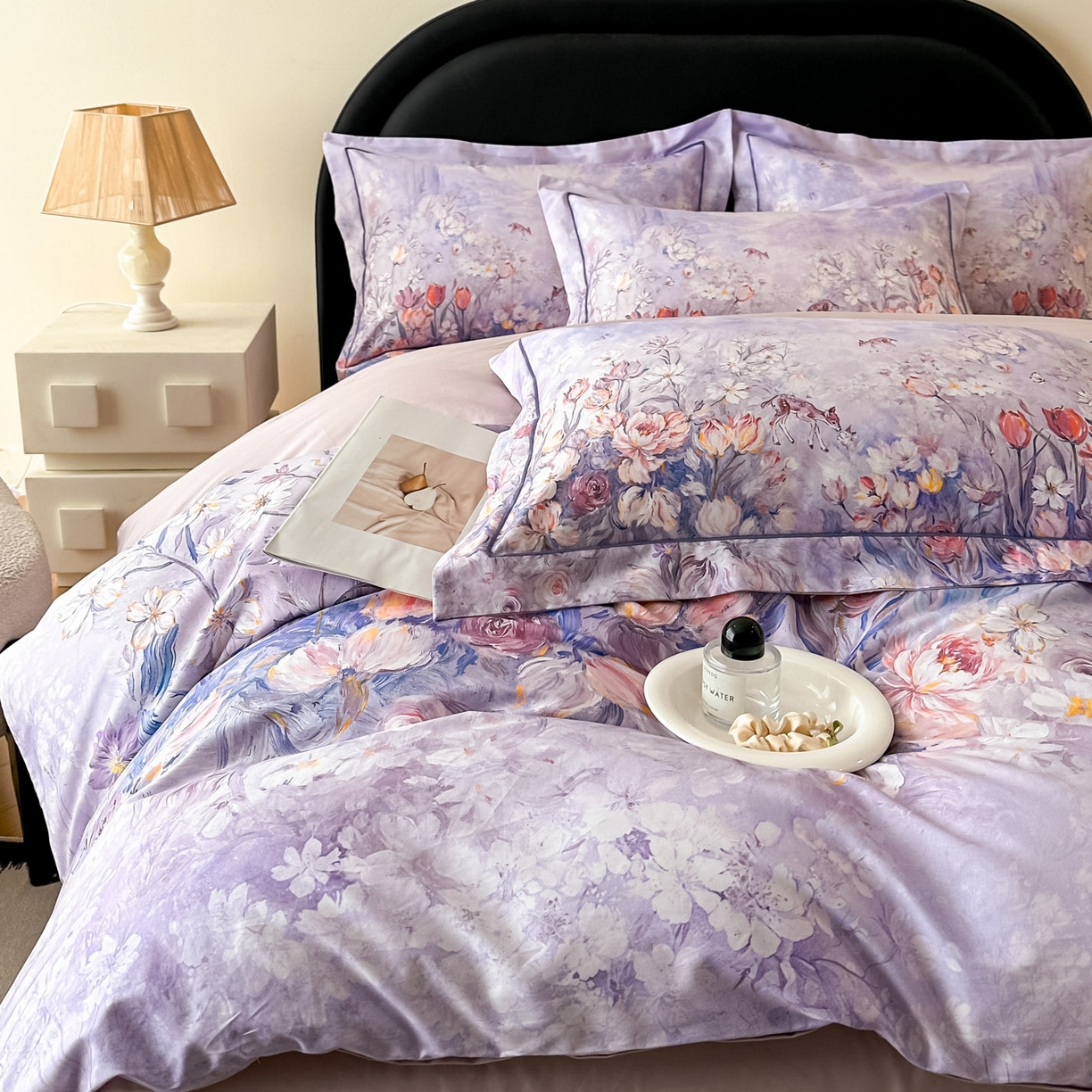 91家纺网 家纺一手货源 找家纺 启航家居 2026新款全棉纯棉数码印花四件套（控价198） 无茵之境紫