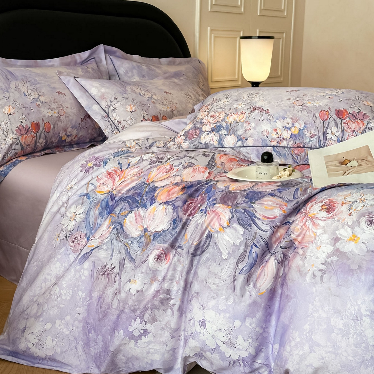 91家纺网 家纺一手货源 找家纺 启航家居 2026新款全棉纯棉数码印花四件套（控价198） 无茵之境紫