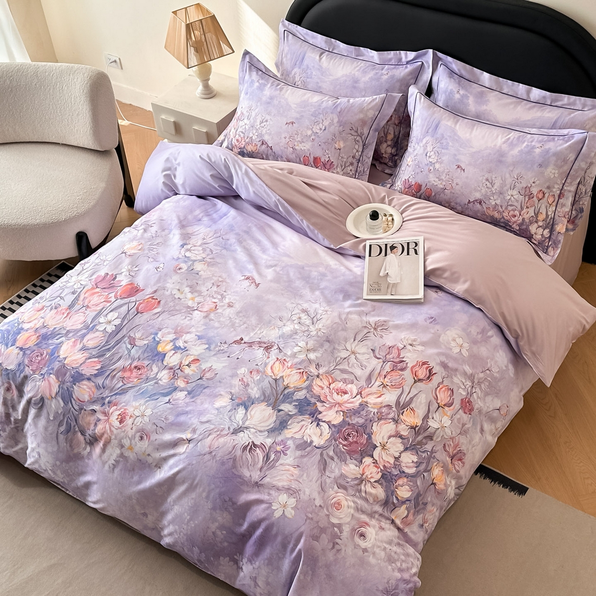 91家纺网 家纺一手货源 找家纺 启航家居 2026新款全棉纯棉数码印花四件套（控价198） 无茵之境紫