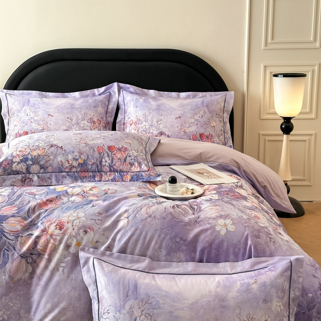 91家纺网 家纺一手货源 找家纺 启航家居 2026新款全棉纯棉数码印花四件套（控价198） 无茵之境紫