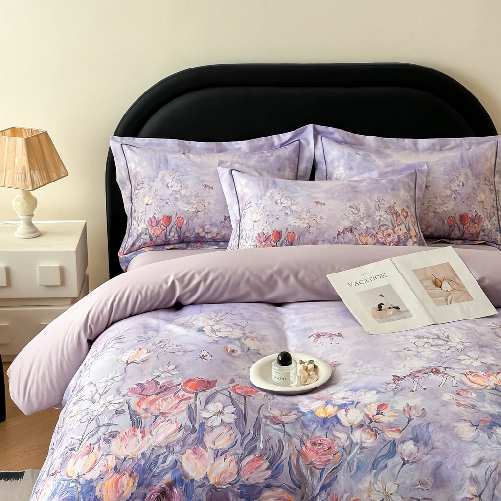 91家纺网 家纺一手货源 找家纺 启航家居 2026新款全棉纯棉数码印花四件套（控价198） 无茵之境紫