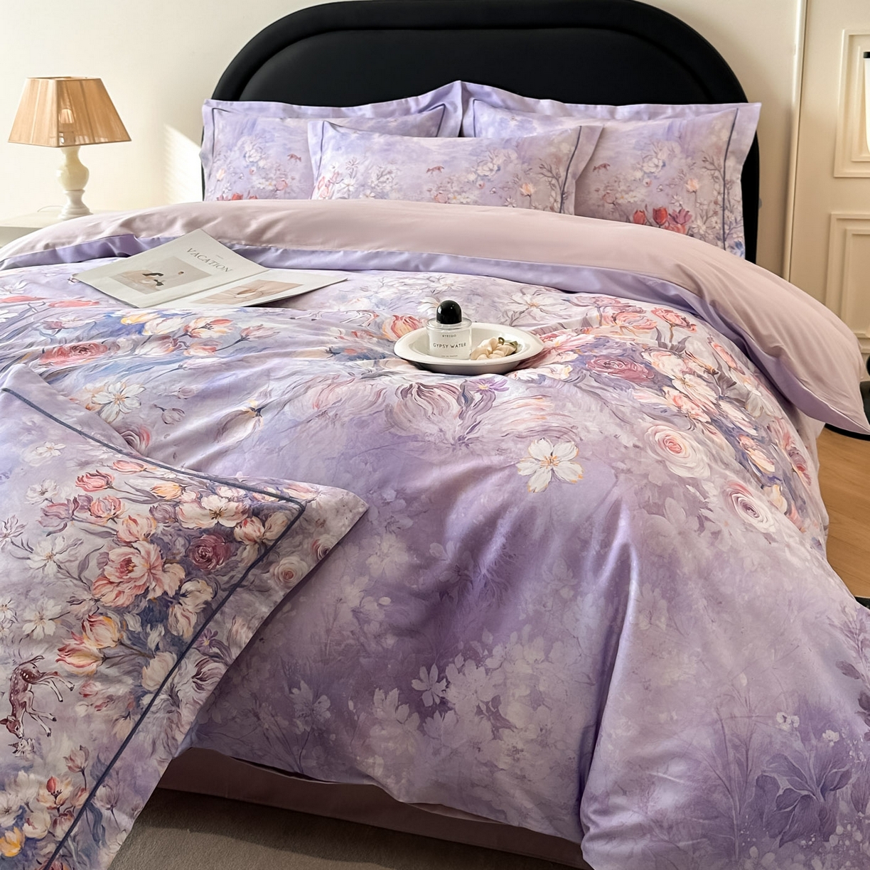 91家纺网 家纺一手货源 找家纺 启航家居 2026新款全棉纯棉数码印花四件套（控价198） 无茵之境紫