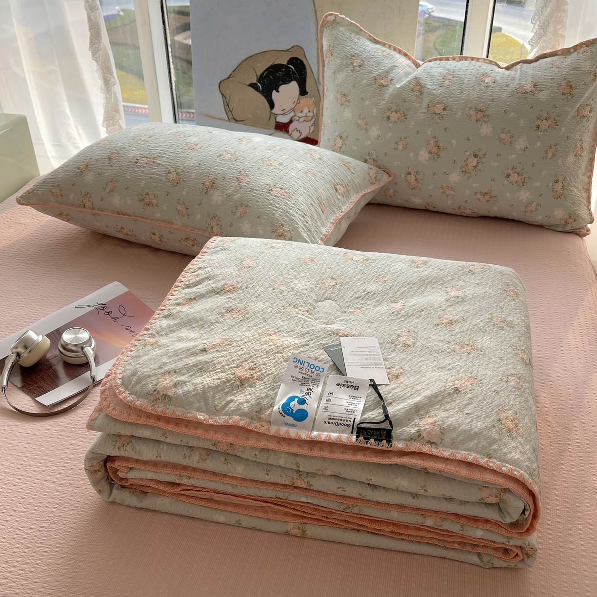 91家纺网 家纺一手货源 找家纺 （总）几禾 2026春夏新款泡芙纱贝壳边夏被夏凉被空调被四件套