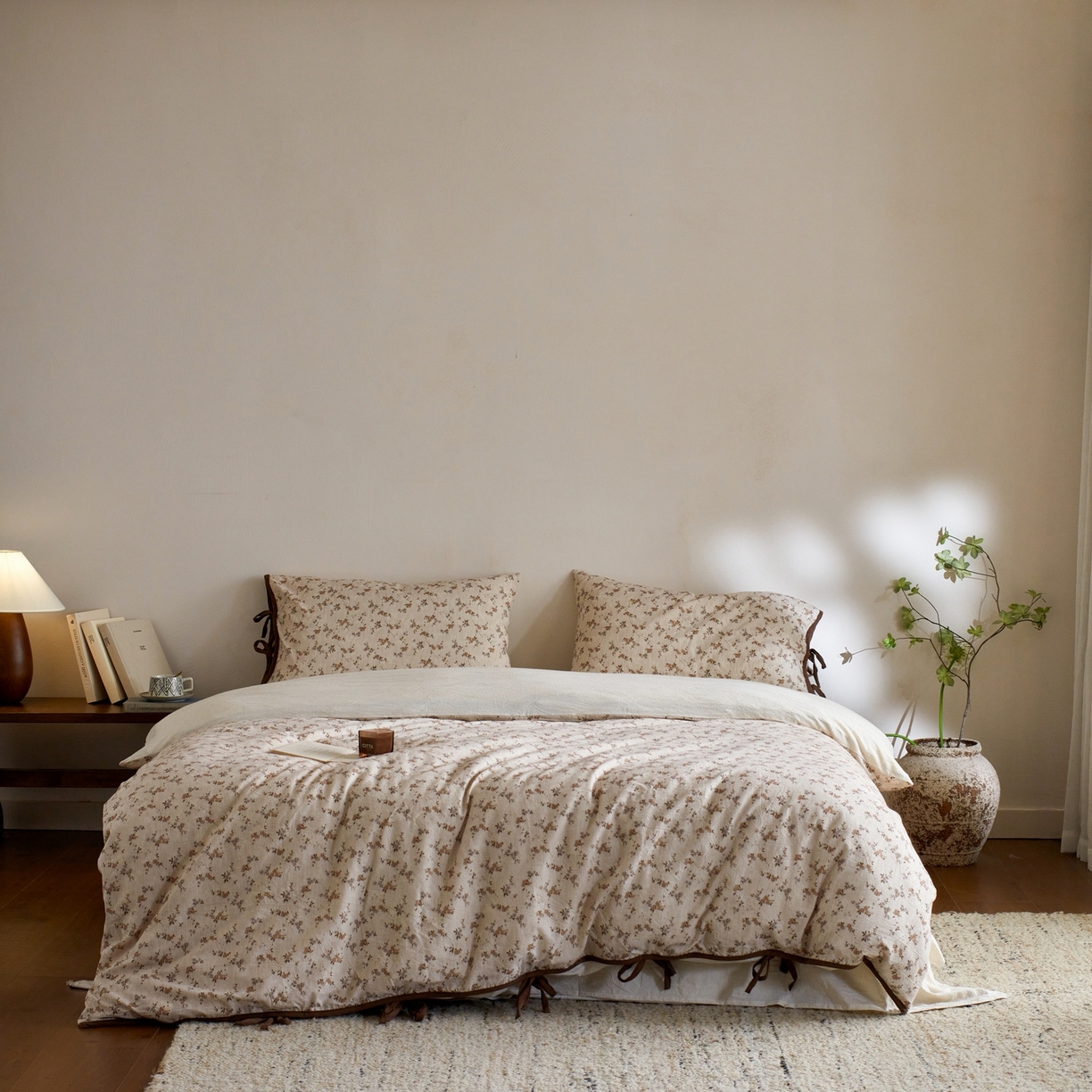 91家纺网 家纺一手货源 找家纺 由丽家纺 2026新款法式复古风棉麻绑带款四件套 绿野仙踪