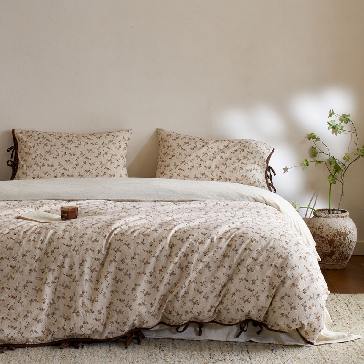 91家纺网 家纺一手货源 找家纺 由丽家纺 2026新款法式复古风棉麻绑带款四件套 绿野仙踪