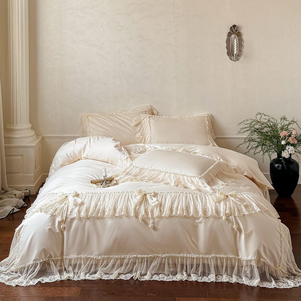 91家纺网 家纺一手货源 找家纺 （总）惯盈家纺 2026新款法式蕾丝韩版床裙款纯色全棉四件套-情书（含买家秀）【控价商品】